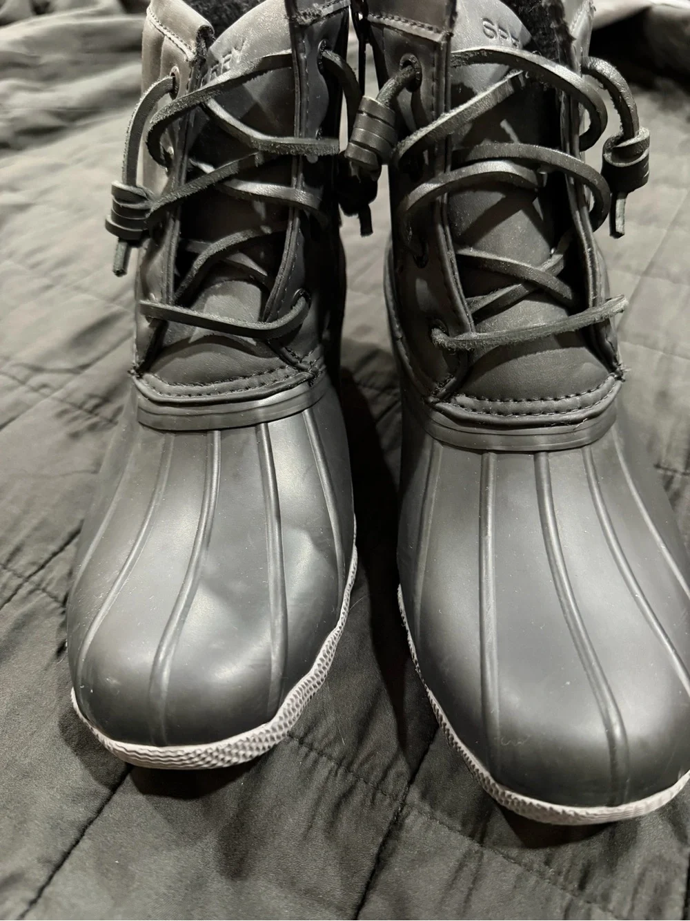 Sperry Girls Black Lace-Up Waterproof Duck Boots